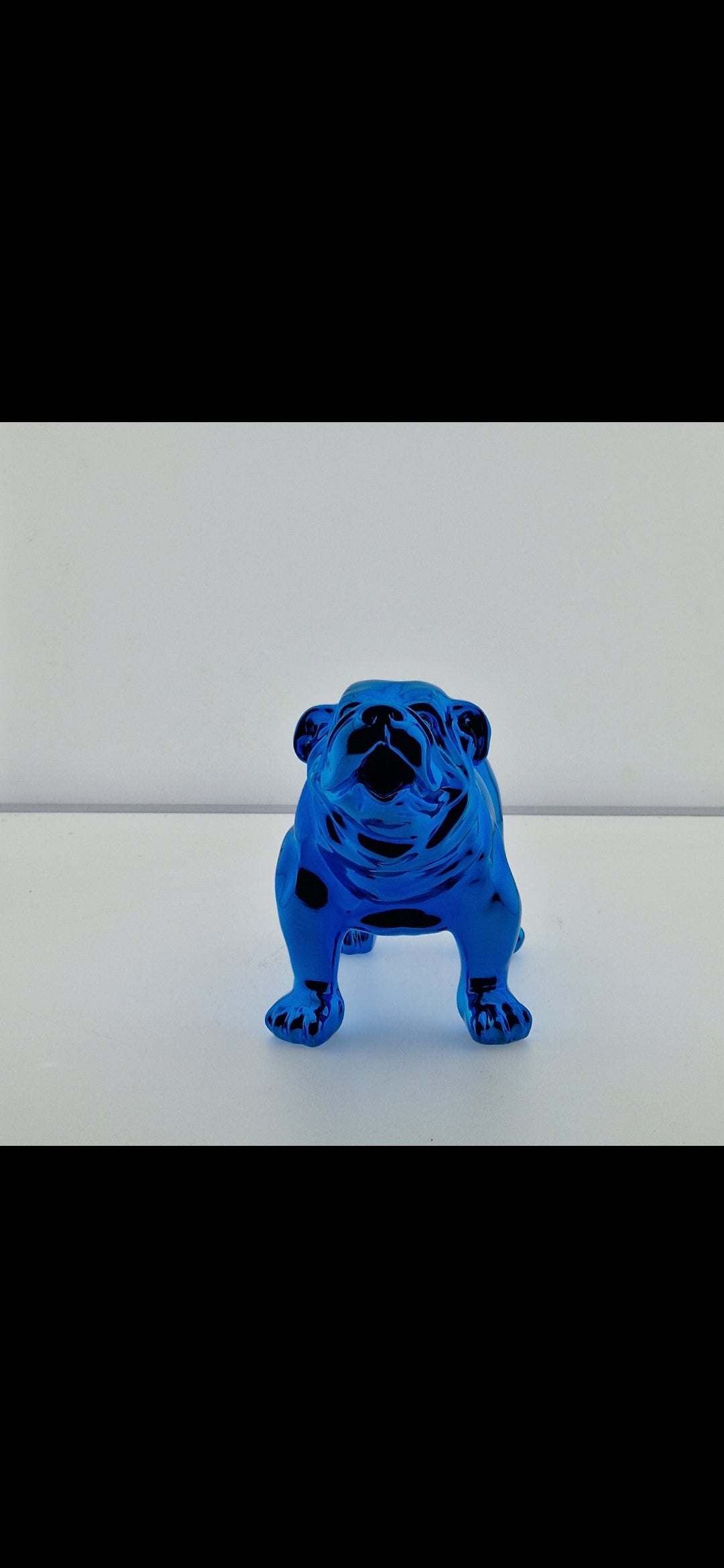 Statue bouledogue chrome bleu 20x 14x10 - Art du château