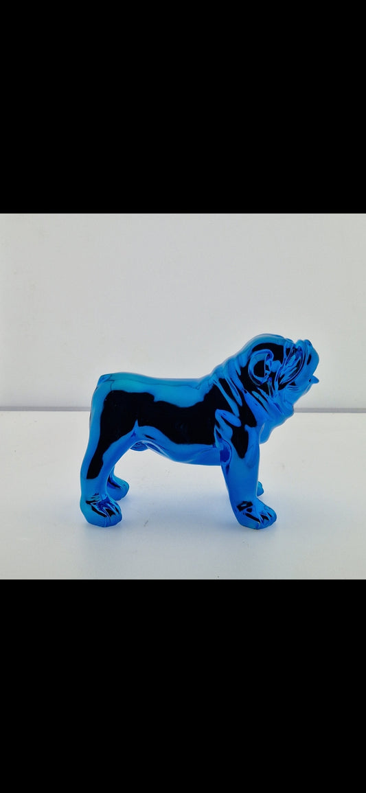 Statue bouledogue chrome bleu 20x 14x10 - Art du château